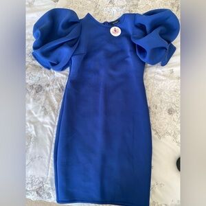 Elegant Blue Puff Sleeve Dress